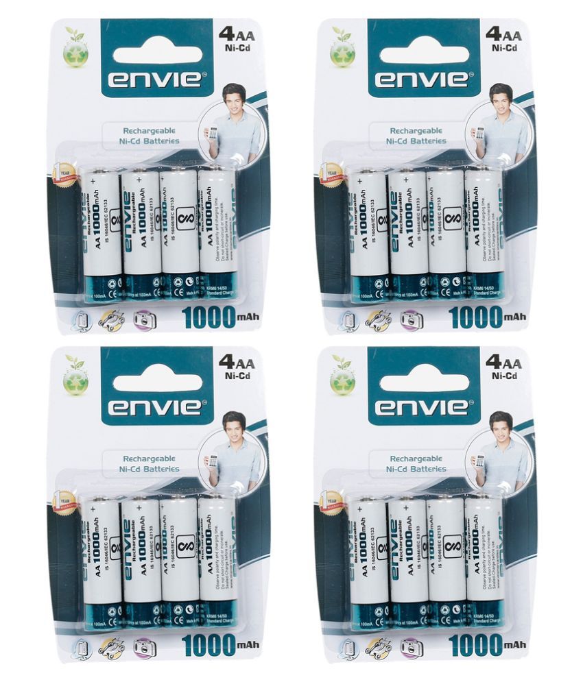 Envie 4x4 Pcs AA Size 1000mAh Rechargeable Battery 16