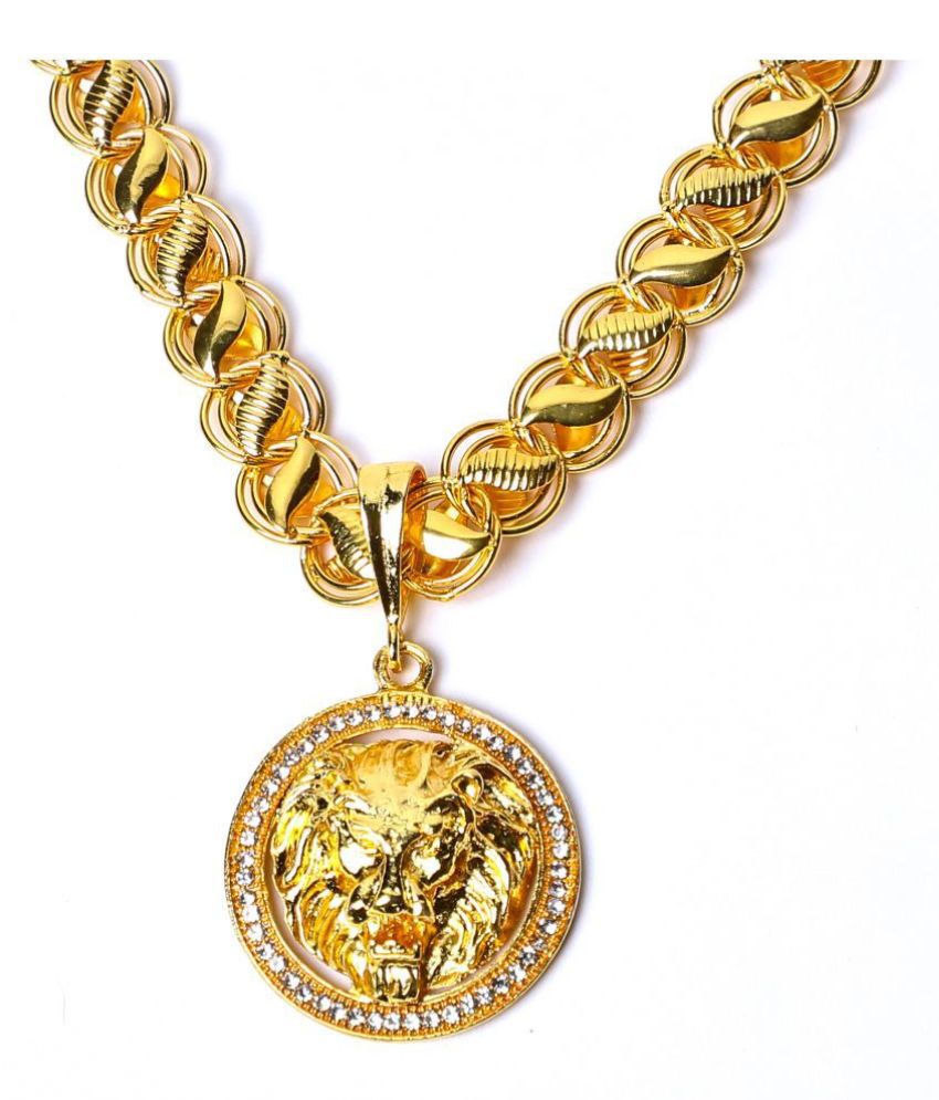 DIPALI Stainless Steel Lion Head Pendant Chain Gold Plated, Necklace