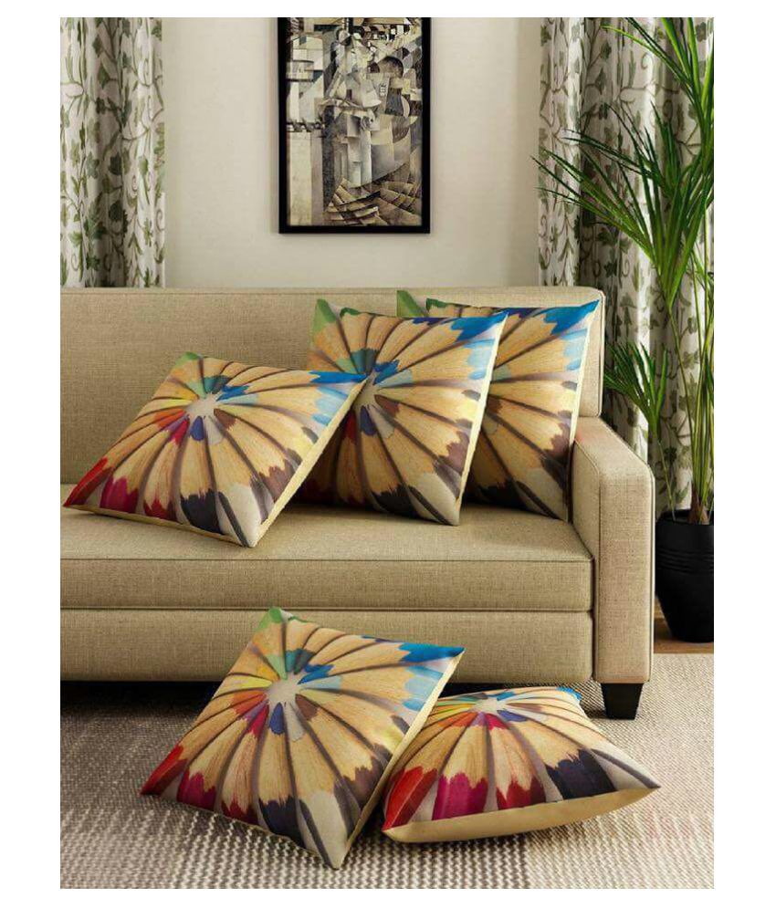     			Home Style Set of 5 Jute Cushion Covers 40X40 cm (16X16)