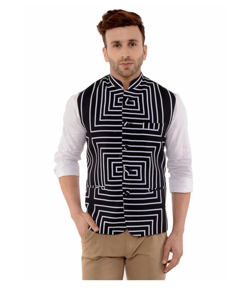     			Hangup Black Cotton Blend Nehru Jacket