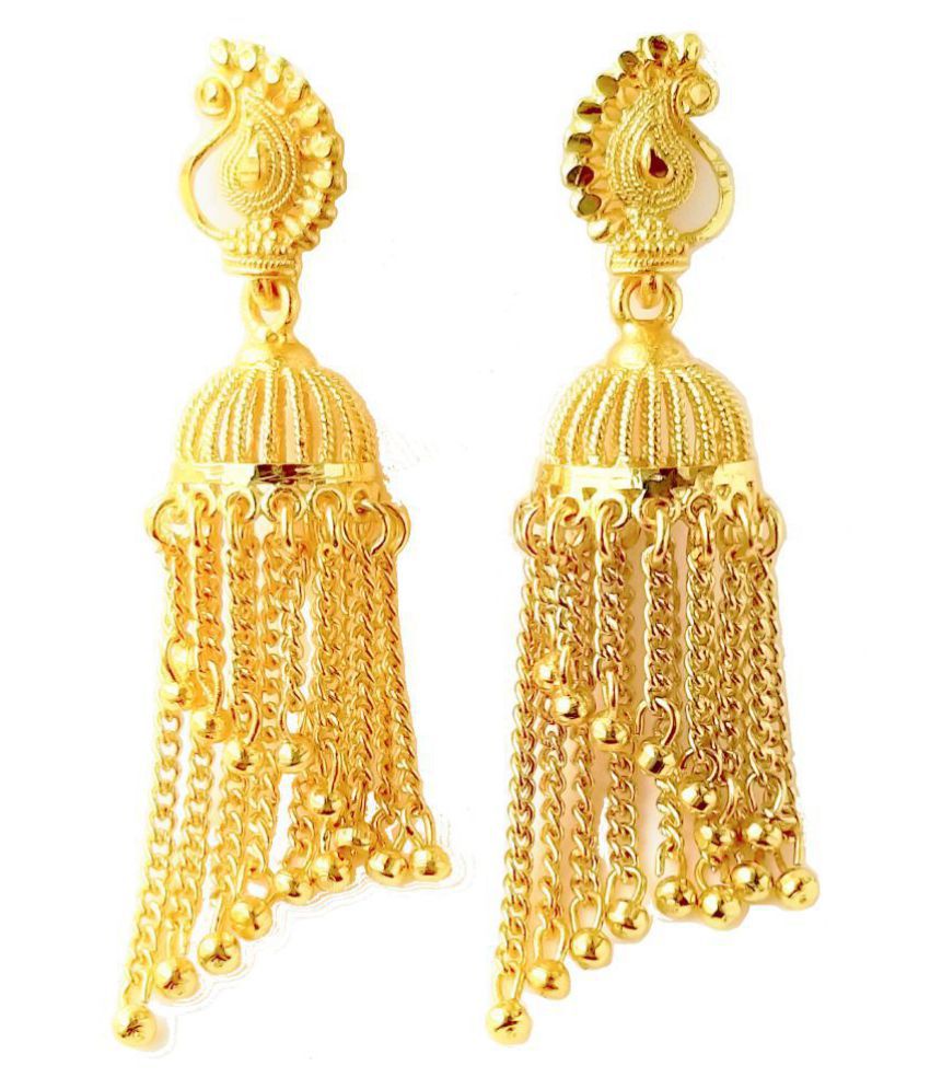     			Happy Stoning Gold Plated Traditional Jhallar Jhumki Earrings