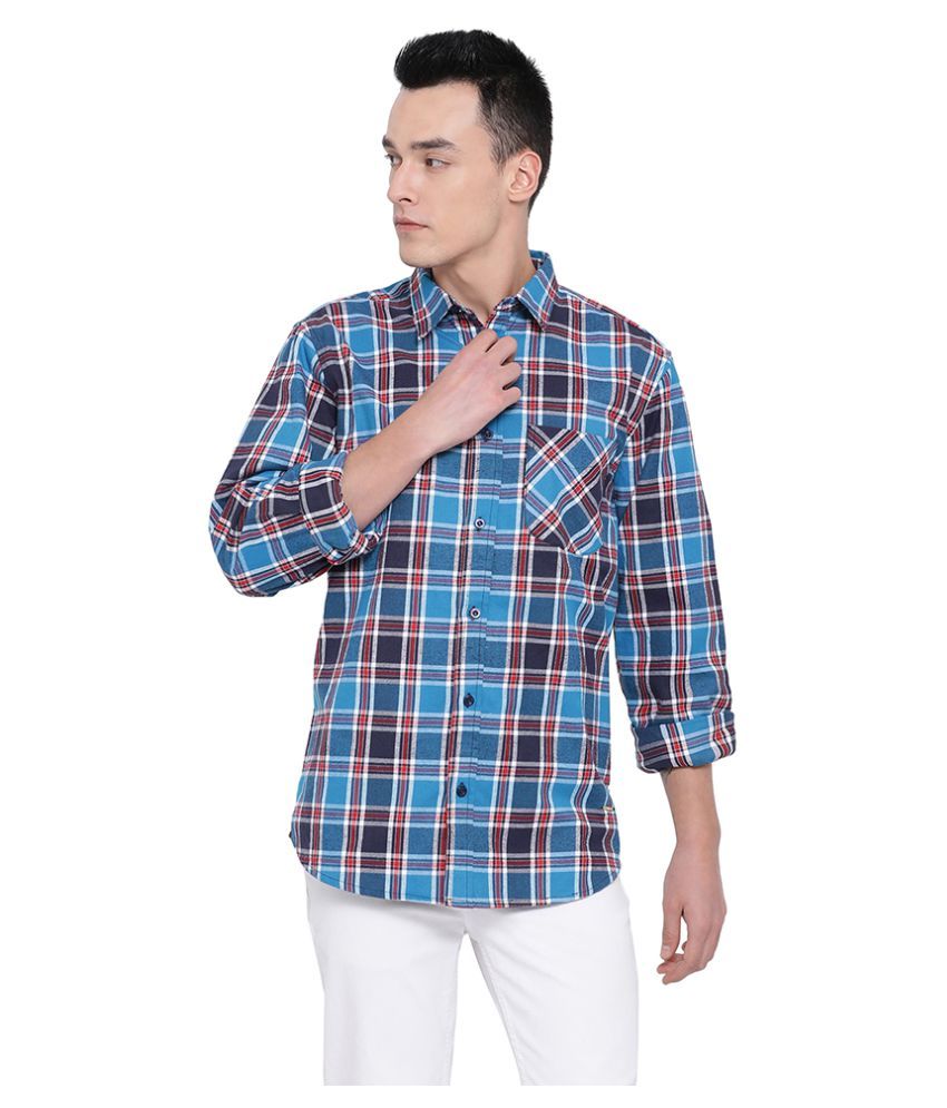     			Oxolloxo 100 Percent Cotton Blue Checks Shirt