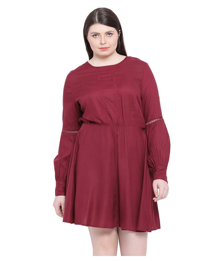     			Oxolloxo Viscose Maroon A- line Dress