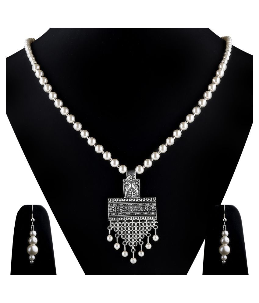     			SILVERSHINE Amazing silverplated Designer Traditional Long Pearl Necklace set for women Jewellery set