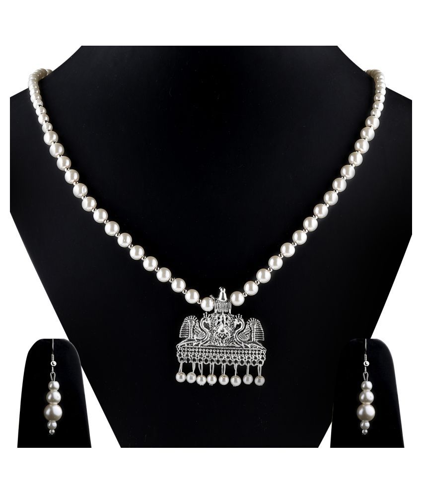     			SILVERSHINE silverplated Unique Designer Traditional Long Pearl Drop pendant Necklace set for women Jewellery set
