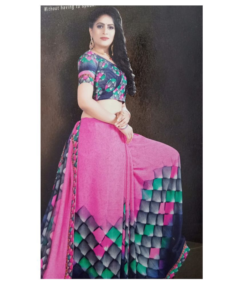     			INDIAN CULTURE CREATION Pink Viscose Saree