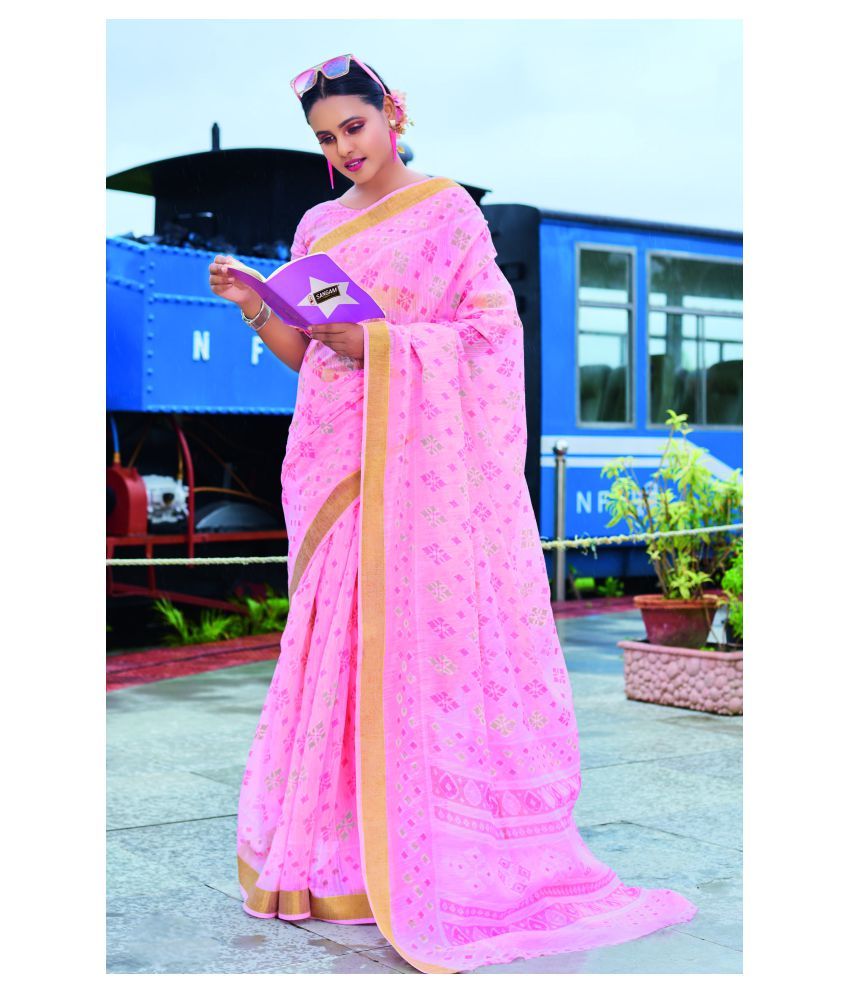 Sangam Prints Pink Cotton Saree Buy Sangam Prints Pink Cotton Saree Online At Low Price