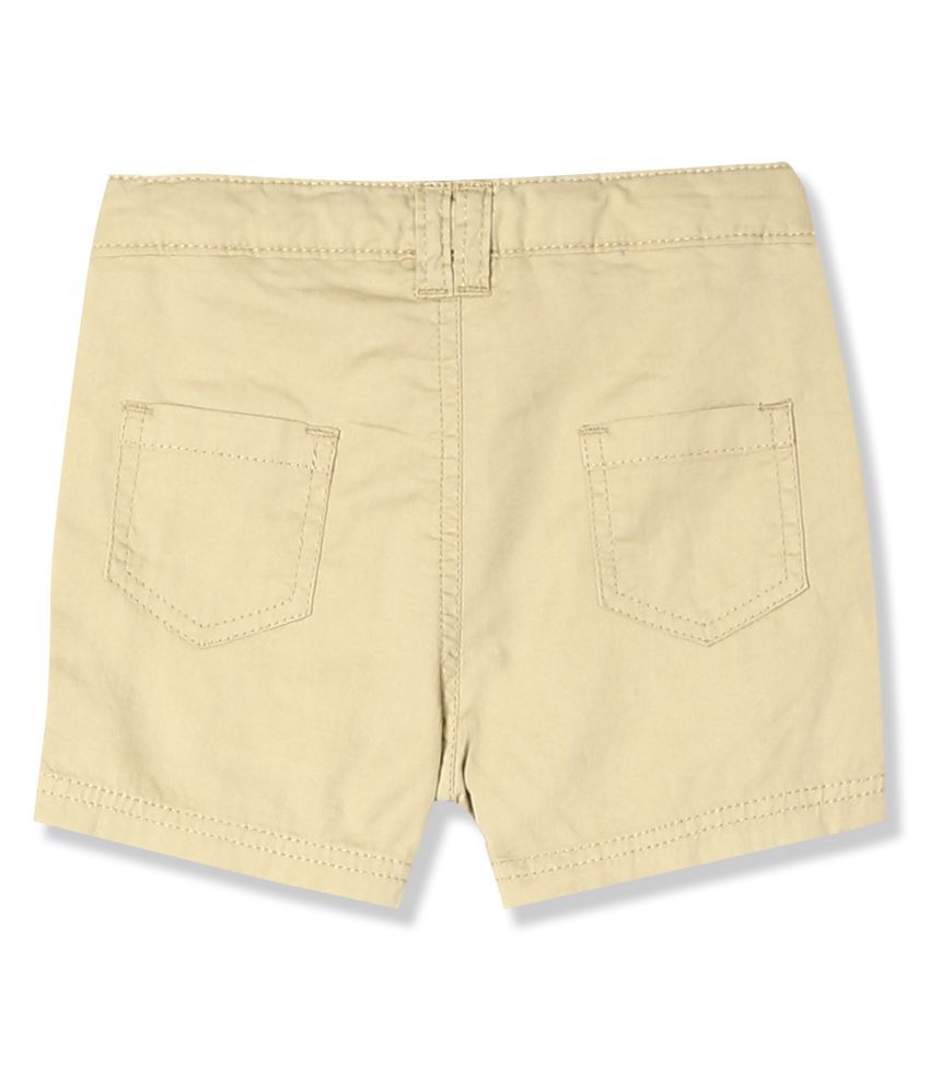 Beige Boys Solid Cotton Shorts