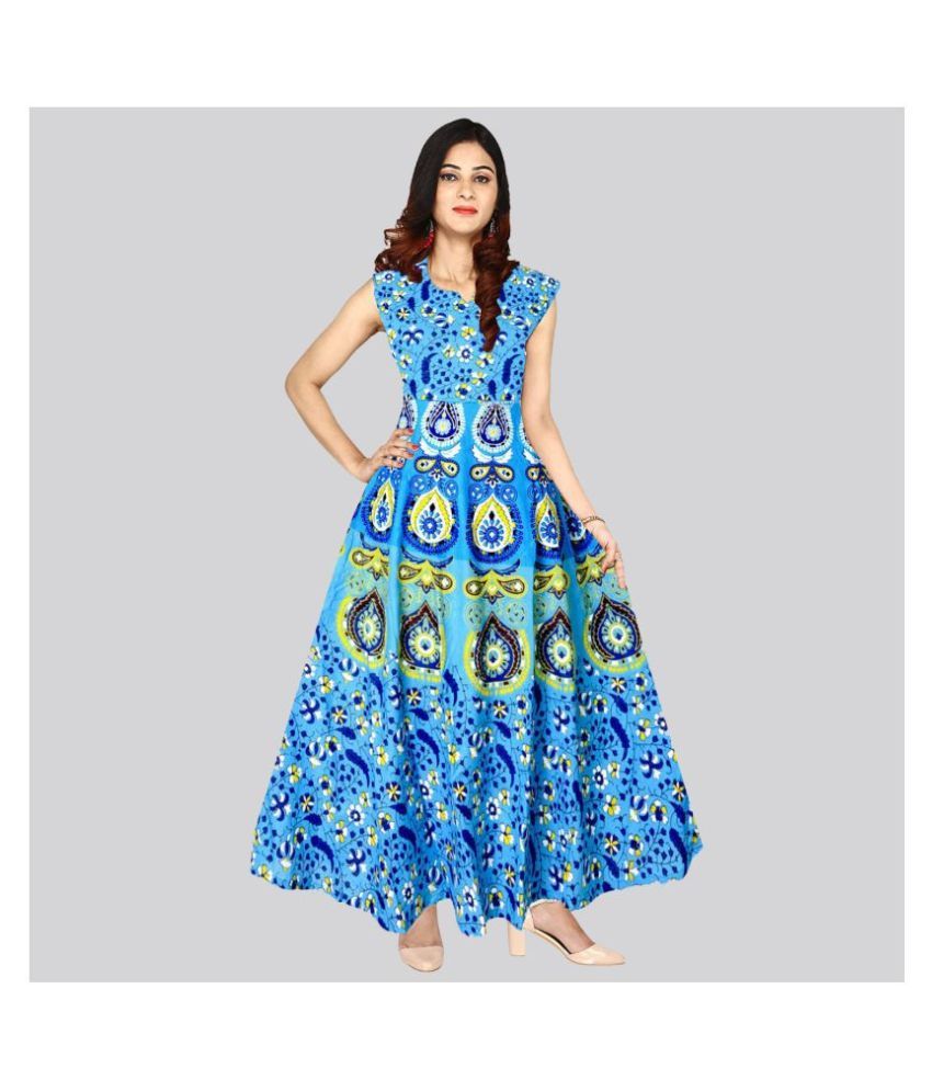     			Rangun Cotton Blue A- line Dress