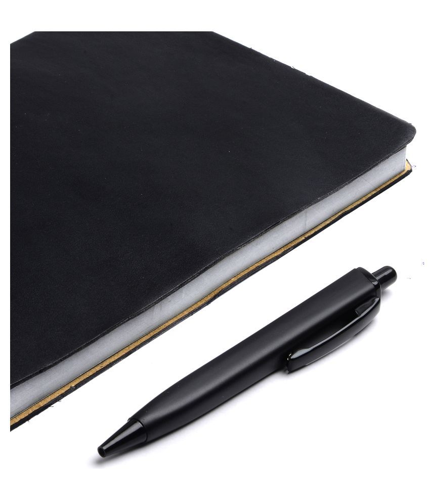 COI RAVEN BLACK DIARY NOTEBOOK - Designer Faux Leather A5 daily planners and organisers for school, college and office going boys and girls with pen.