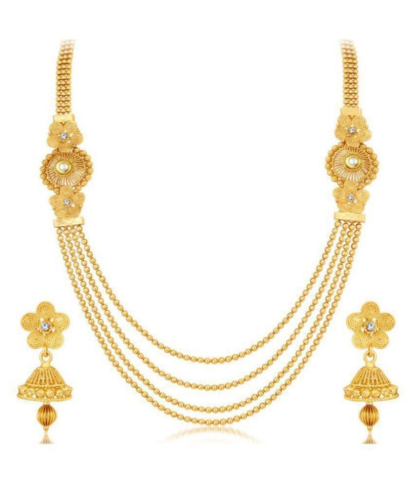     			Sukkhi Alloy Golden Long Haram Traditional 18kt Gold Plated Necklaces Set