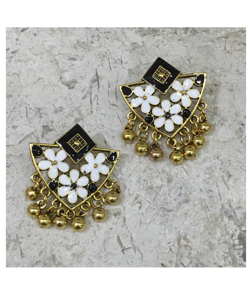     			Digital Ethnic Gold Plated Oxidised Metal Alloy Stud Earrings Traditional Golden Floral Enamel Work Ghungroo Earrings Jewellery Stylish Fancy Party Wear Jhumki/Jhumka For Women and Girls