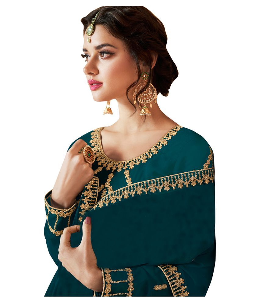 designer turquoise georgette floor length anarkali suit