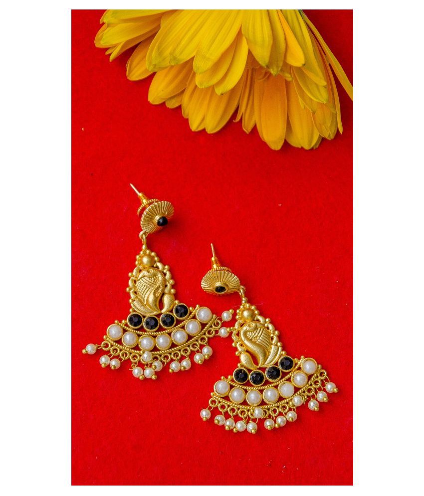     			Priyaasi Coloured Stones Gold Plated Peacock Shaped Drop Earrings for Women and Girls