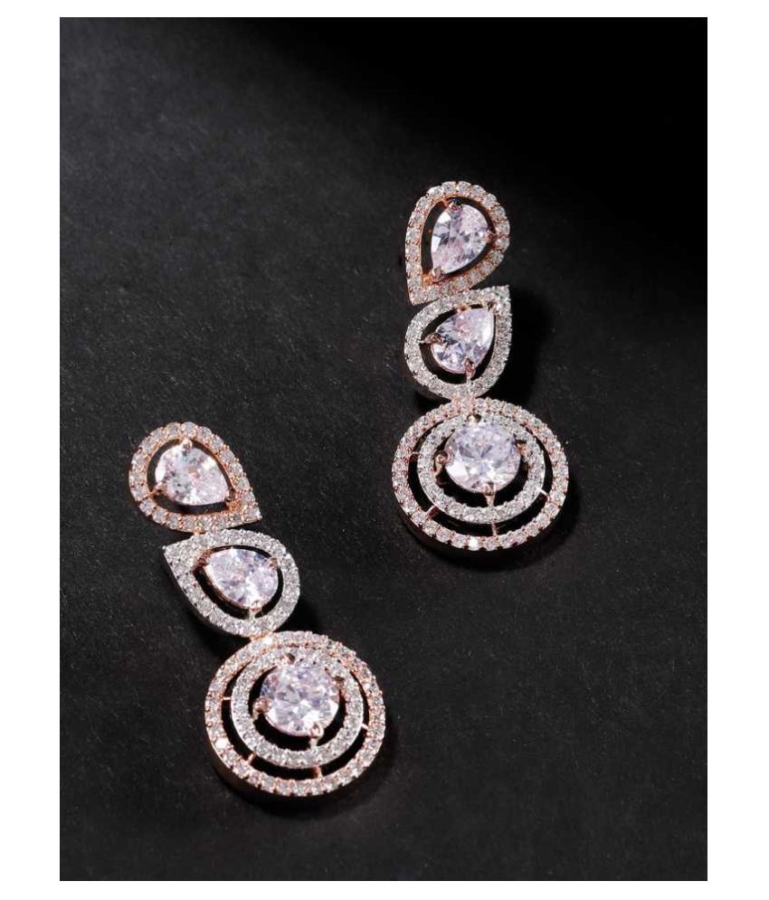     			Priyaasi Rose Gold-Plated American Diamond Silver Drop Earrings for Women and Girls
