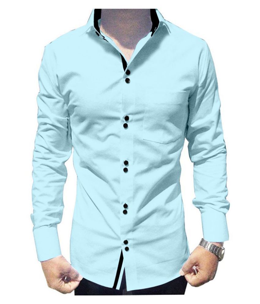     			SUR-T Cotton Blend Blue Solids Shirt