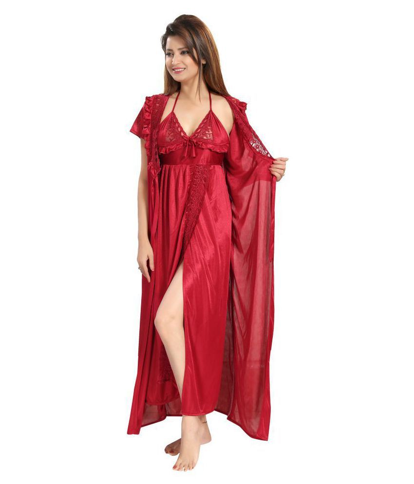     			Reposey Satin Night Dress - Maroon