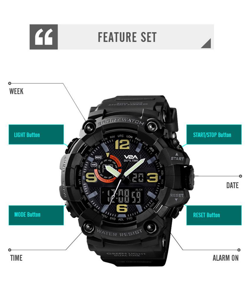 V2A S-Shock Sports PU Analog-Digital Men's Watch - Buy V2A S-Shock ...