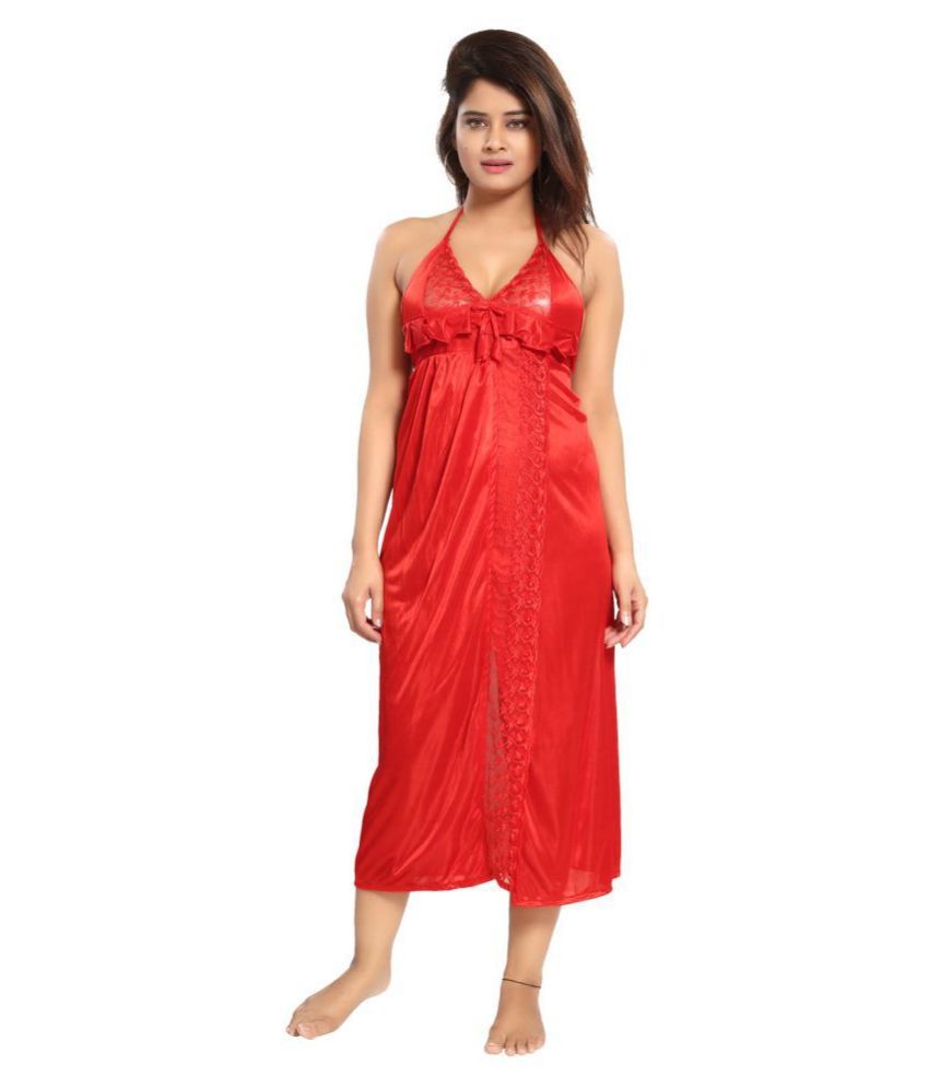     			Reposey Satin Night Dress - Red