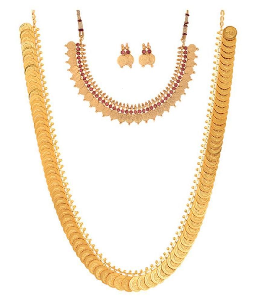     			Zeneme Alloy Golden Contemporary Contemporary/Fashion Gold Plated Necklace set Combo