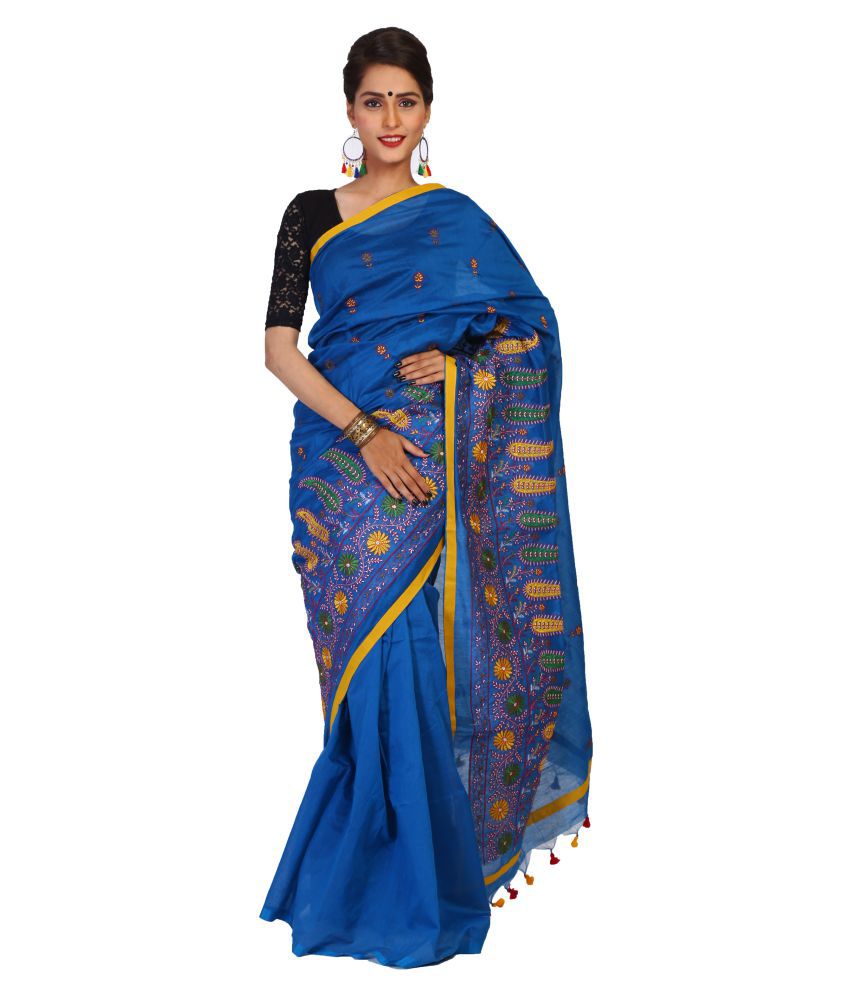 Sanrocks Global Fashions Blue Bengal Handloom Saree