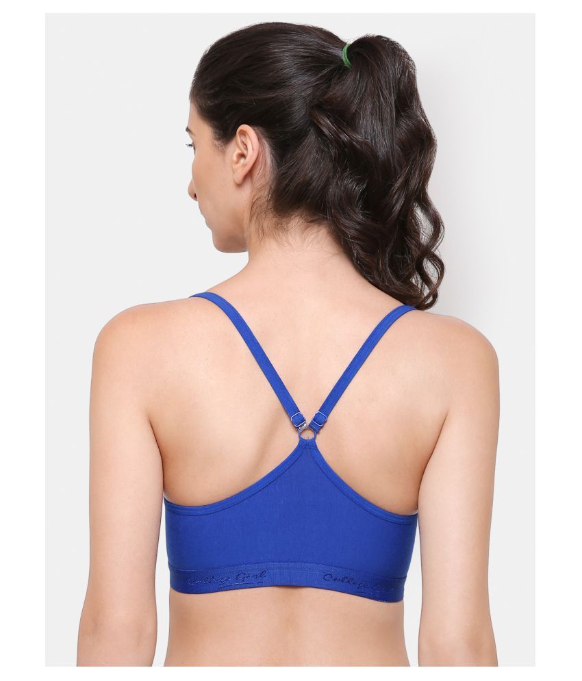Buy COLLEGE GIRL Blue Cotton Solid Sports Bra Online at Best Prices in