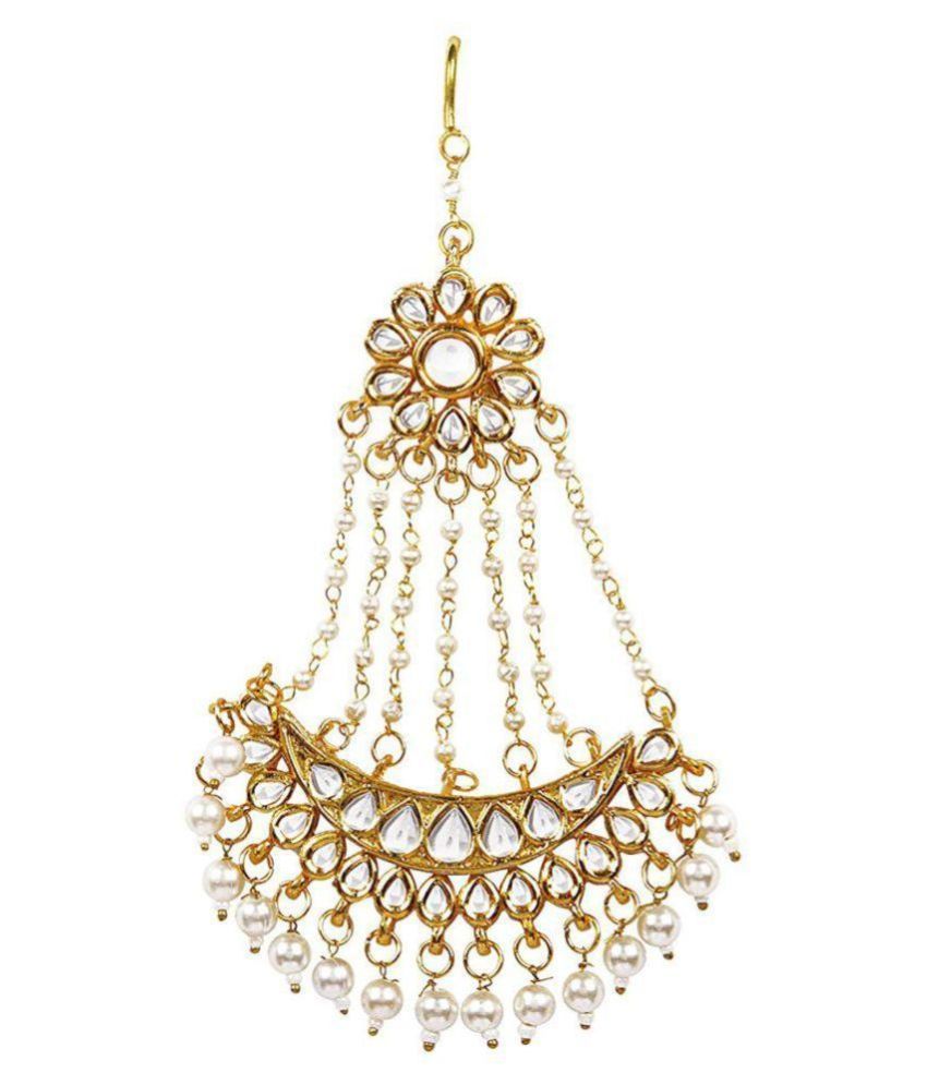 Sanjog Kundan Golden Pearl Wedding Jhumar Pasa Maang Tika Hair