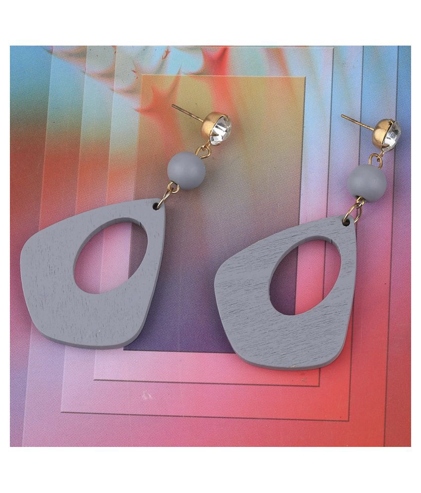     			SILVER SHINE Party Wear Dangler Diamond Wooden Earrings For Girls and Women