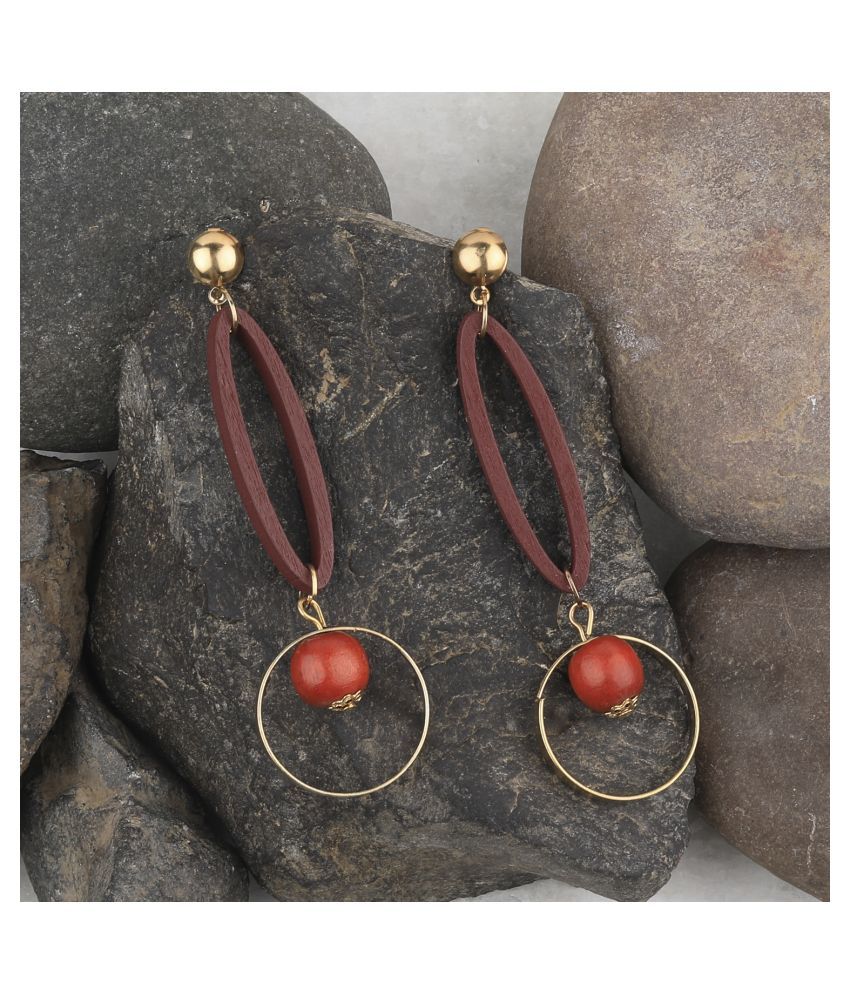     			SILVER SHINE Antique Natural Wooden   Dangler Earrings for Girls and Women.