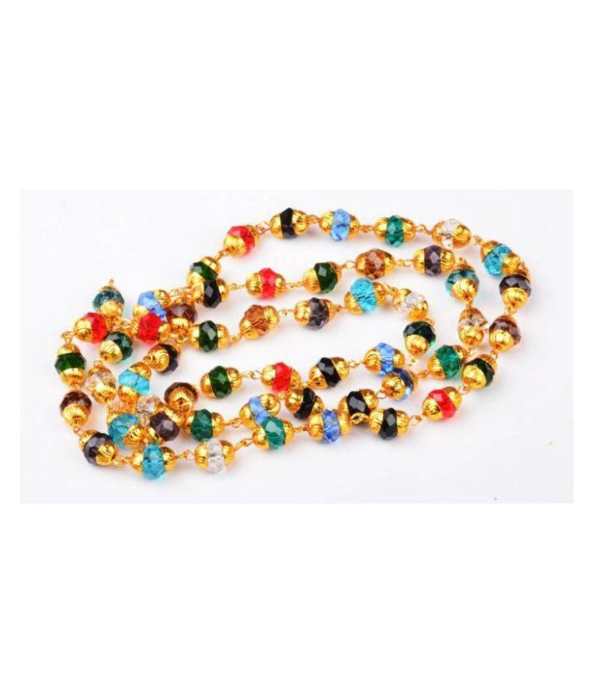     			Natural Navratan Hakik Stone Beads Chain - 24k Gold Plated Metal