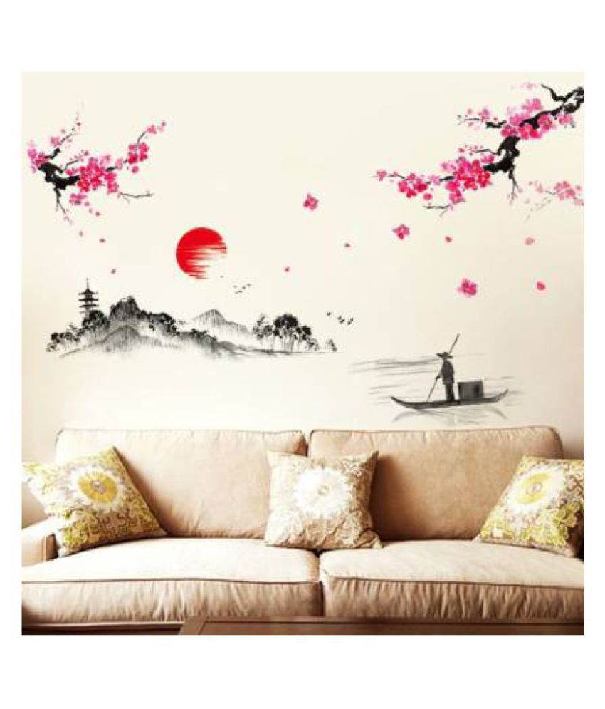 lovely walls wall stickersscenerysunsetviewartwithflower Abstract Sticker ( 190 x 190 cms