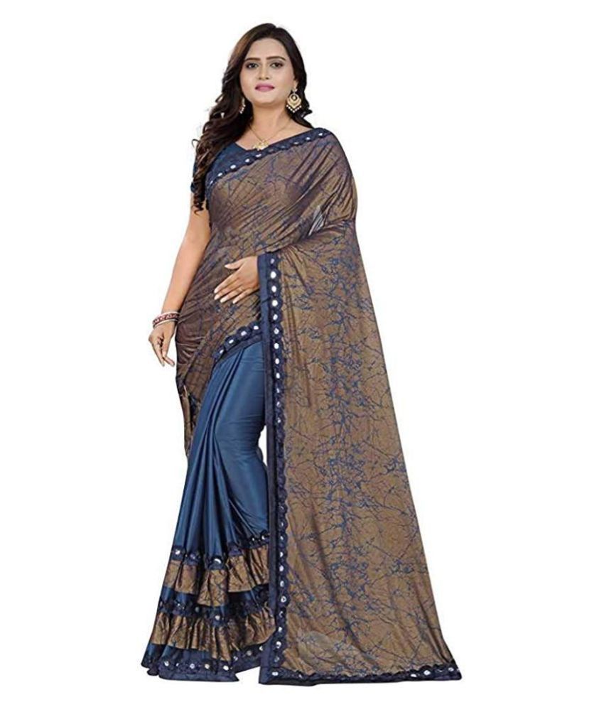 Chandan Fabrics Blue Lycra Saree - Buy Chandan Fabrics Blue Lycra Saree ...