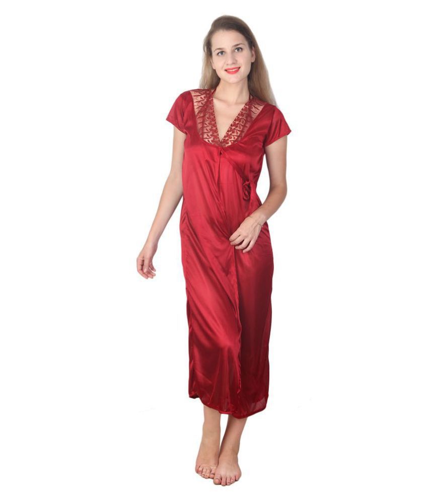 Buy Annu Satin Nighty And Night Gowns Maroon Online At Best Prices In India Snapdeal