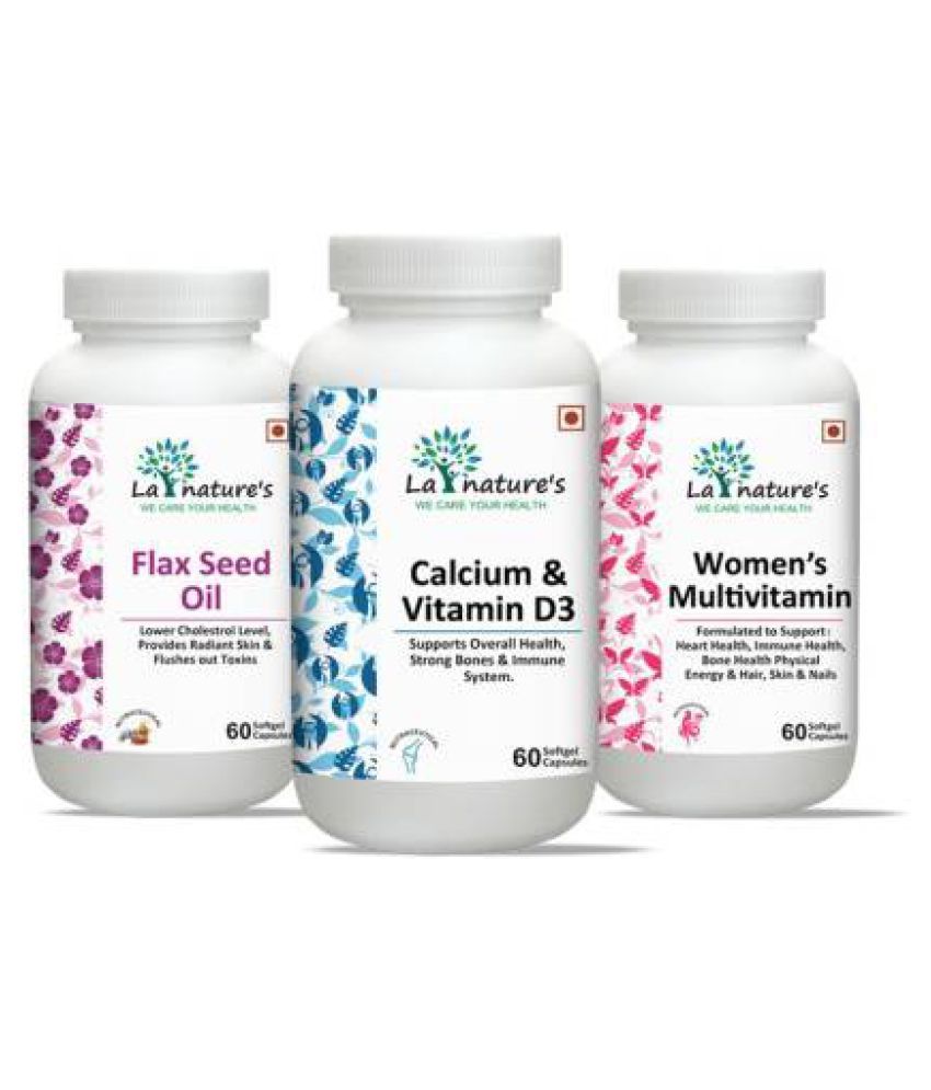 La Nature's Flax Seed Oil+Calcium&Vitamin D3,Women Capsule 60 gm Pack