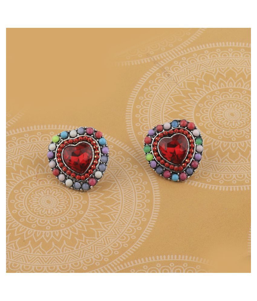     			SILVER SHINE Stylish Heart Shape Diamond Multi Colour Stud Earring For Women Girl