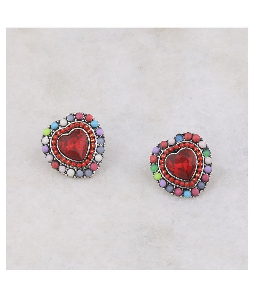     			SILVER SHINE Stylish Heart Shape Diamond Multi Colour Stud Earring For Women Girl