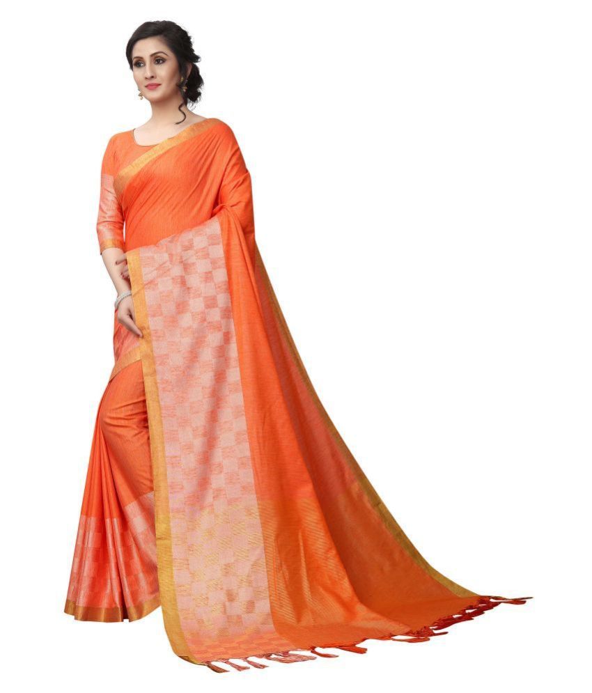 Orange Linen Saree main image 1