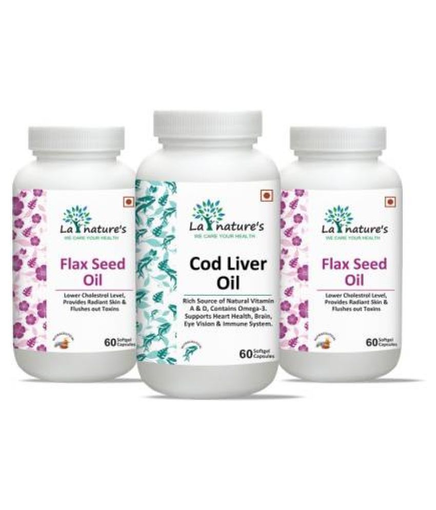 La Nature's Flax Seed Oil(Pack of 2) + Cod Liver Oil Capsule 60 mg Pack