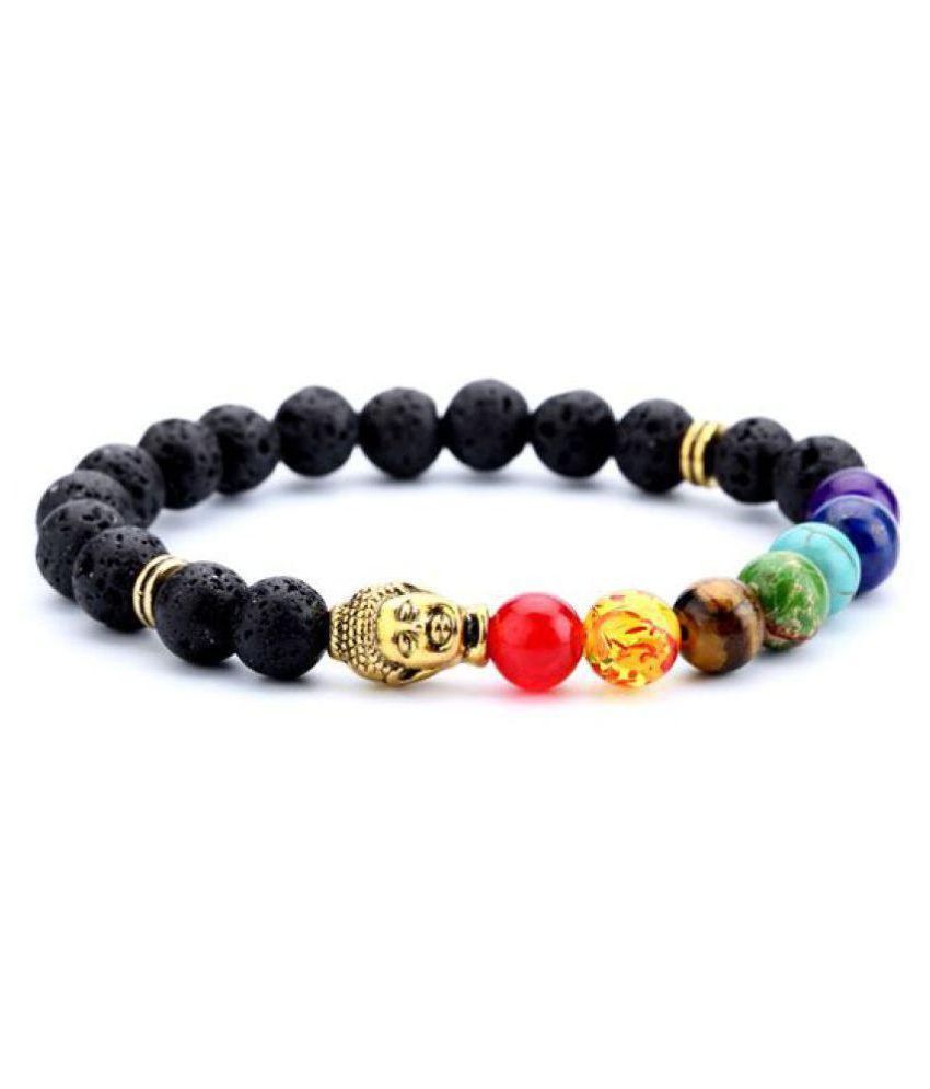     			7 Chakra Natural Lava Stone Yoga Beads Bracelet