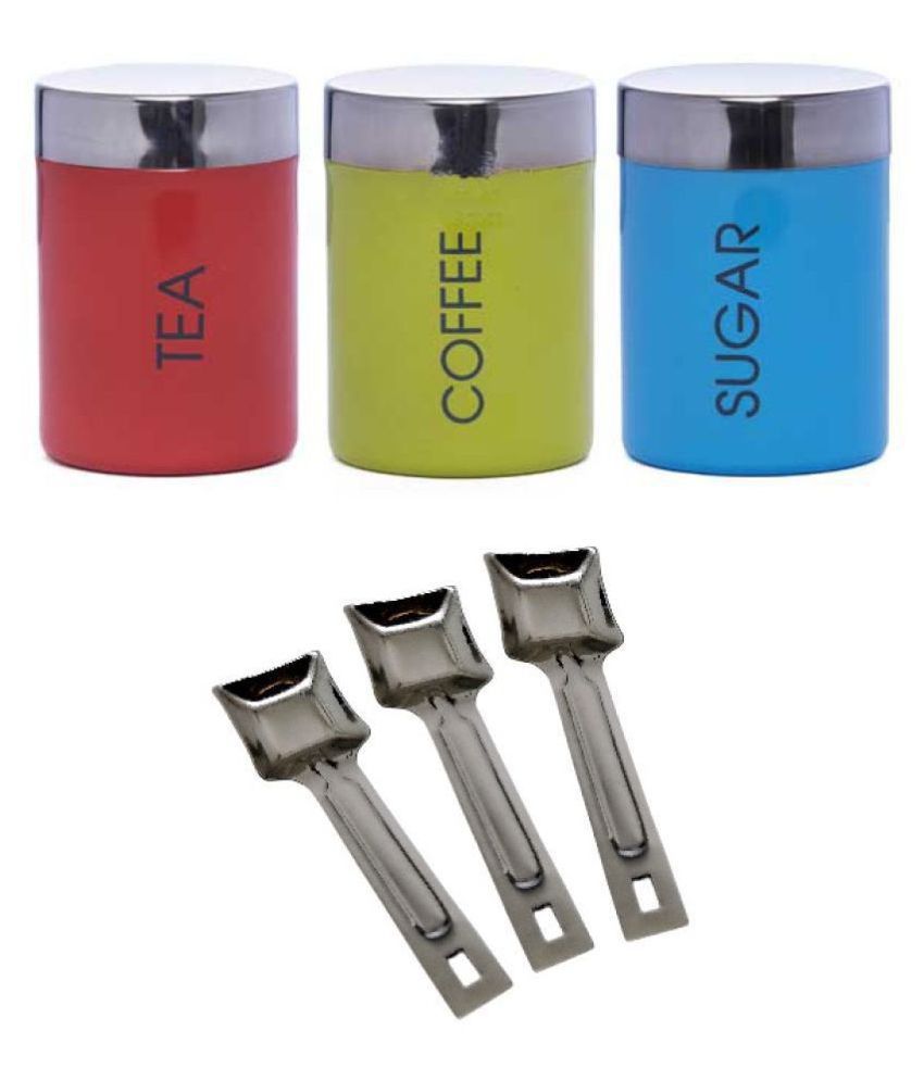     			Dynore TCS with spoons Steel Multicolor Tea/Coffee/Sugar Container ( Set of 6 )