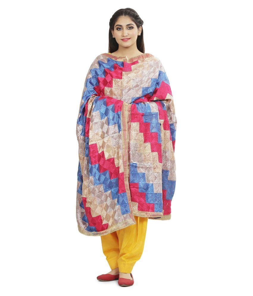     			SAHEJ SUITS Multicoloured Chiffon Hand Embroidered Dupatta