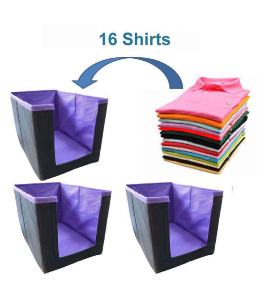     			Shirt Stacker Organizer -Set of 3 Shirts and Clothing Organizer Foldable storage boxes for cloth storage box- Purple