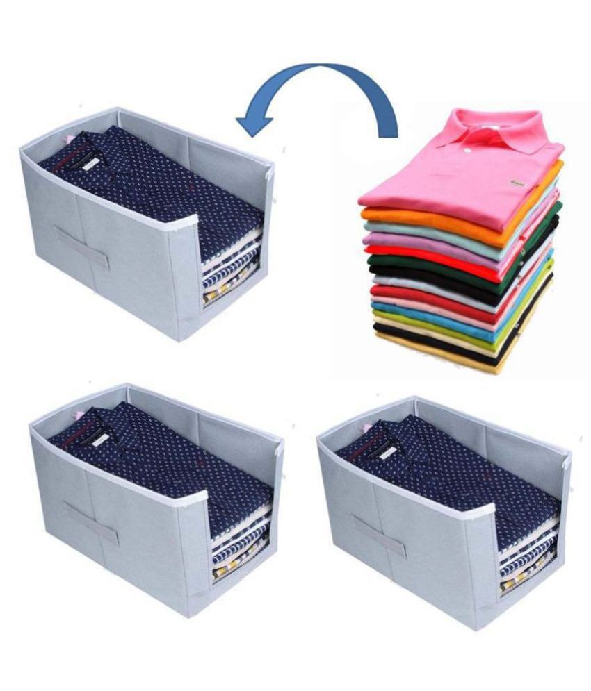     			Shirt Stacker Organizer -Set of 3 Shirts and Clothing Organizer Foldable storage boxes for cloth storage box- Purple
