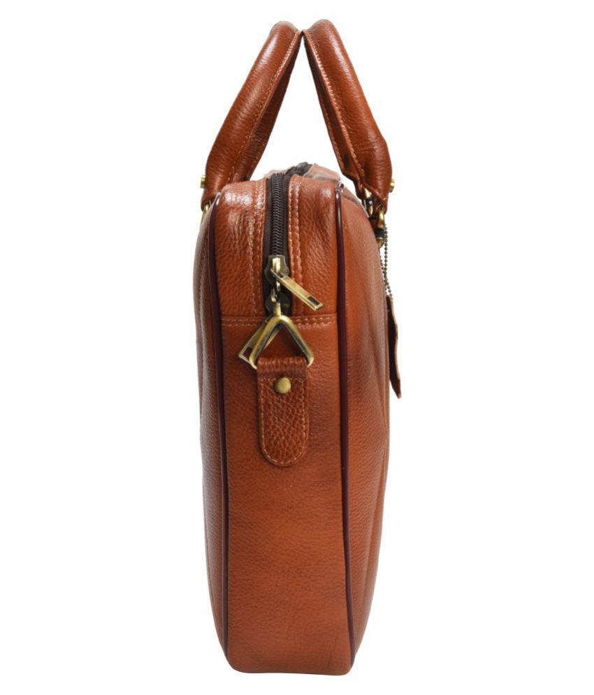 Longhorns Tan Leather Office Laptop Bag With String 15 Inch/Side Bag ...