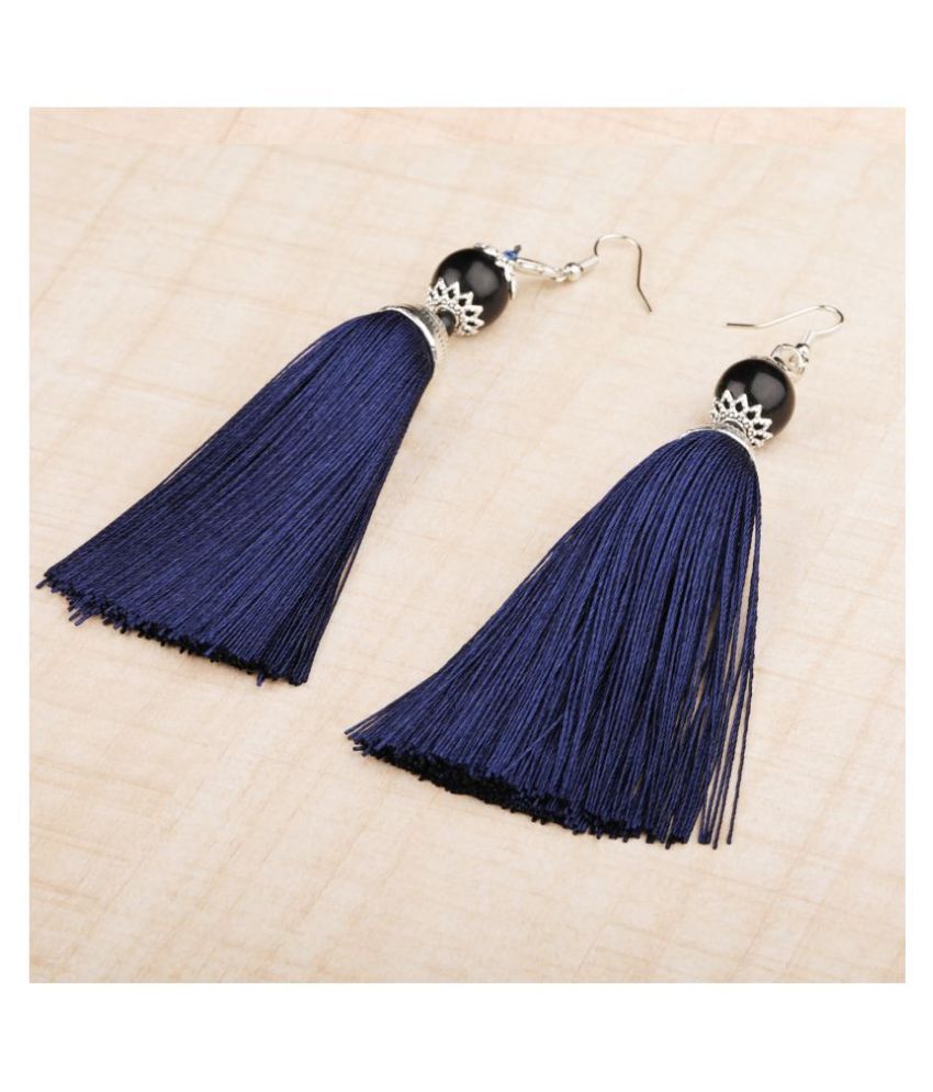     			Silver Shine Facinating Blue Long Thread Tassel Earrings for Women