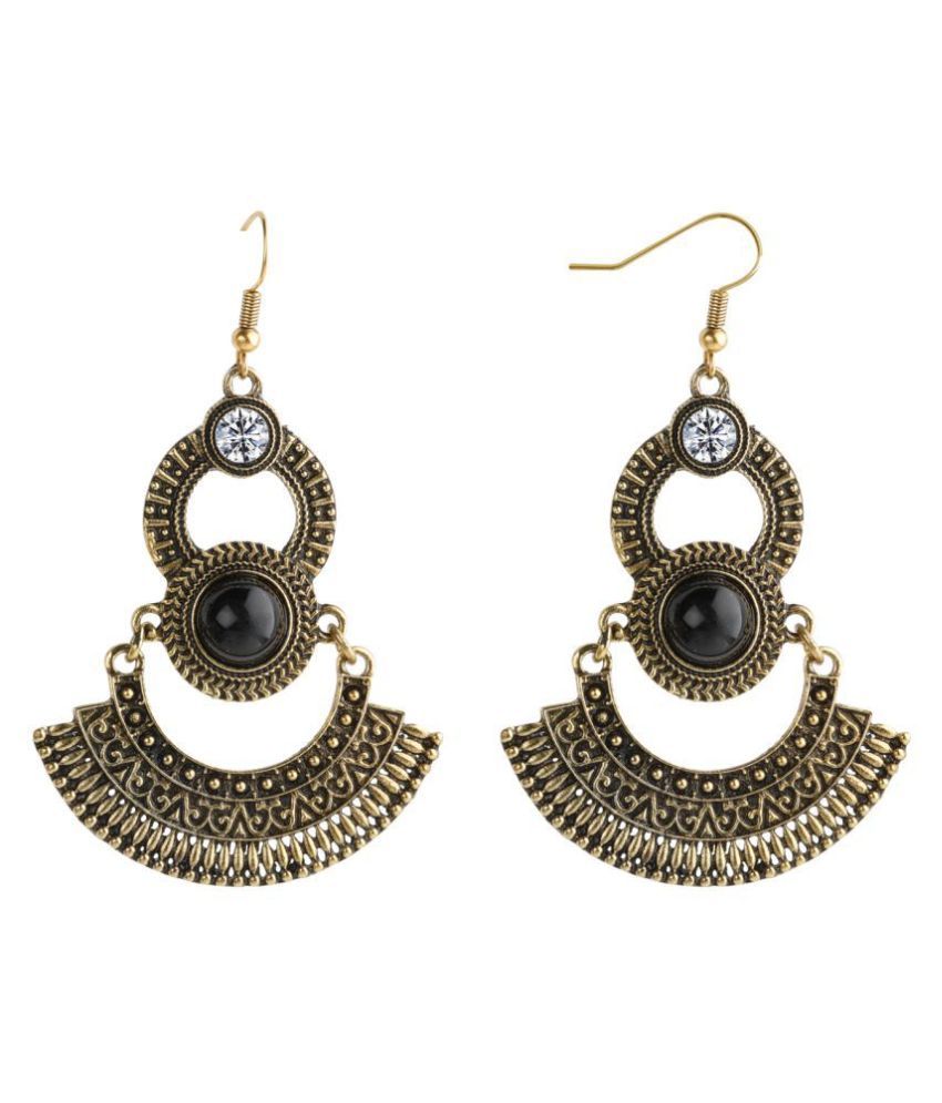 Silver Shine Gorgeous Golden Big Dangler with Black Stone Chandbali ...