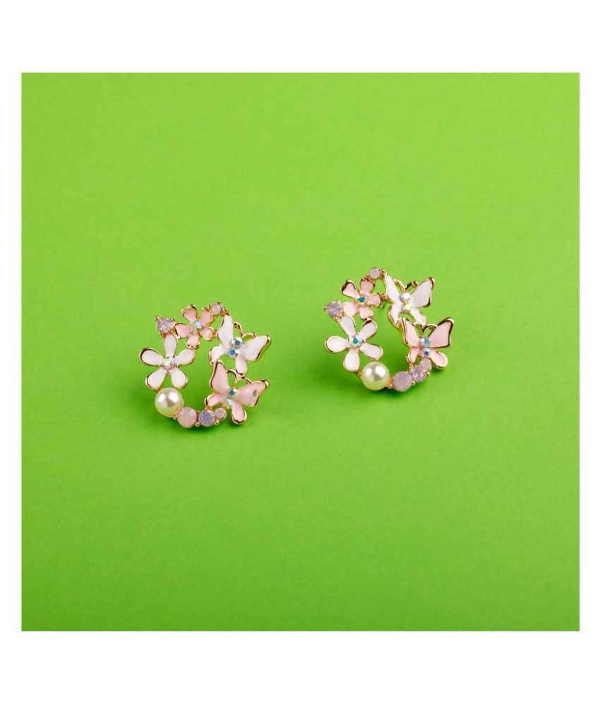     			Silver Shine High Grade Pink Enamel Stylish Floral Design Stud Earring For Girl And Women
