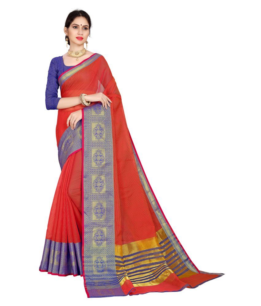 white and red cotton saree online