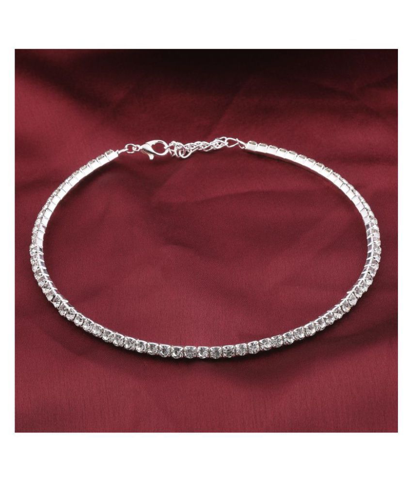 SILVER SHINE Silver Plated Single Line Diamond Studded partywear