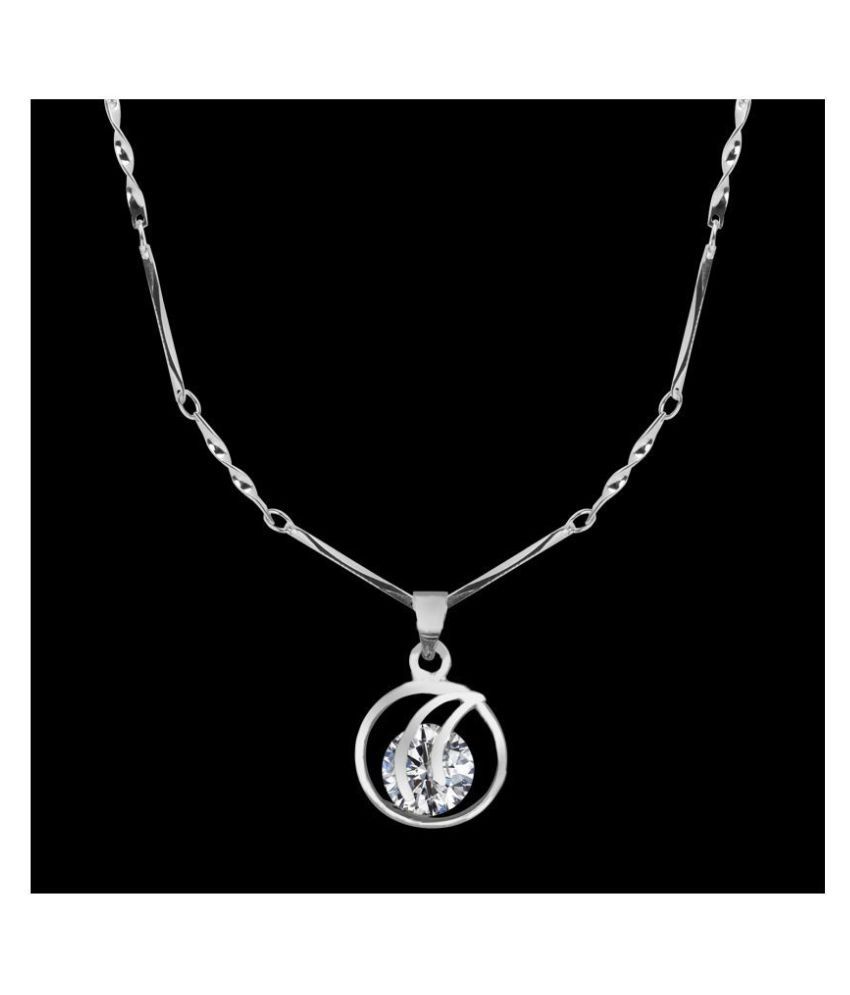     			Silver Shine Silver Plated Chain With Big Solitaire Diamond Round Shape Pendant  For Women